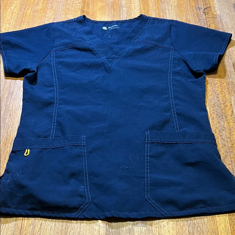 Four Stretch Women Small Navy Short Sleeve‎ V-Neck Scrub Hospital Doctor Top